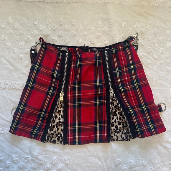 Dolls Kill Plaid + Leopard Print Pleated Mini Skirt 🐆❤️ - Picture 1 of 4